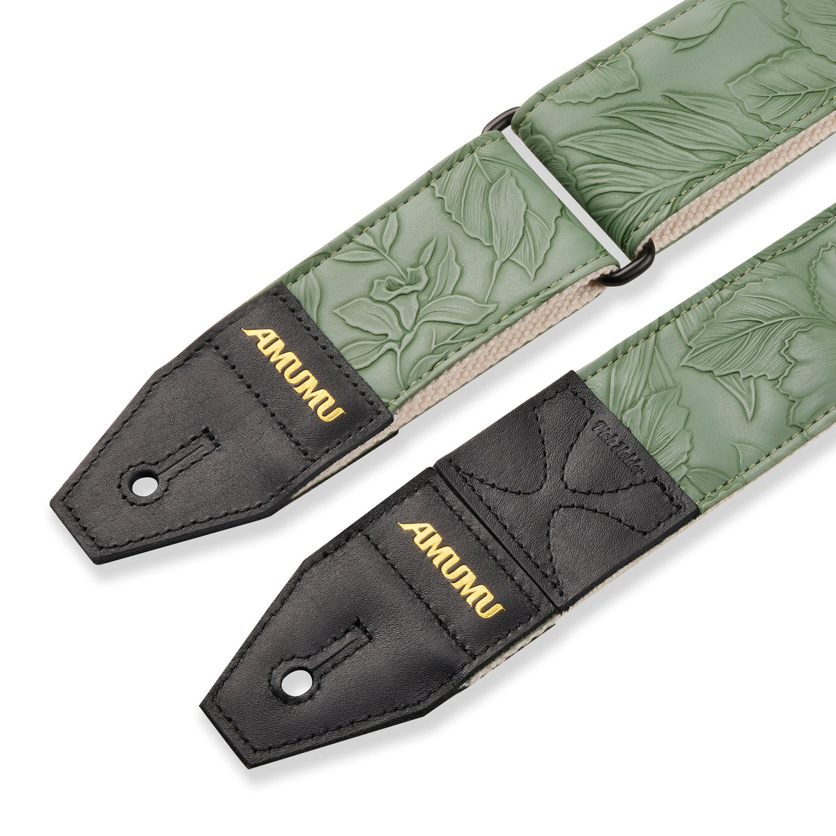 AMUMU Embossed Leaf Green Guitar Strap – Light Green Vegan