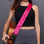 AMUMU Velvet Deluxe Guitar Strap β Hot Pink Crystal Velvet with Top Grain Leather Ends, 2" Wide, Adjustable for Acoustic, Electric & Bass Guitars VL-LUX-HPK-R