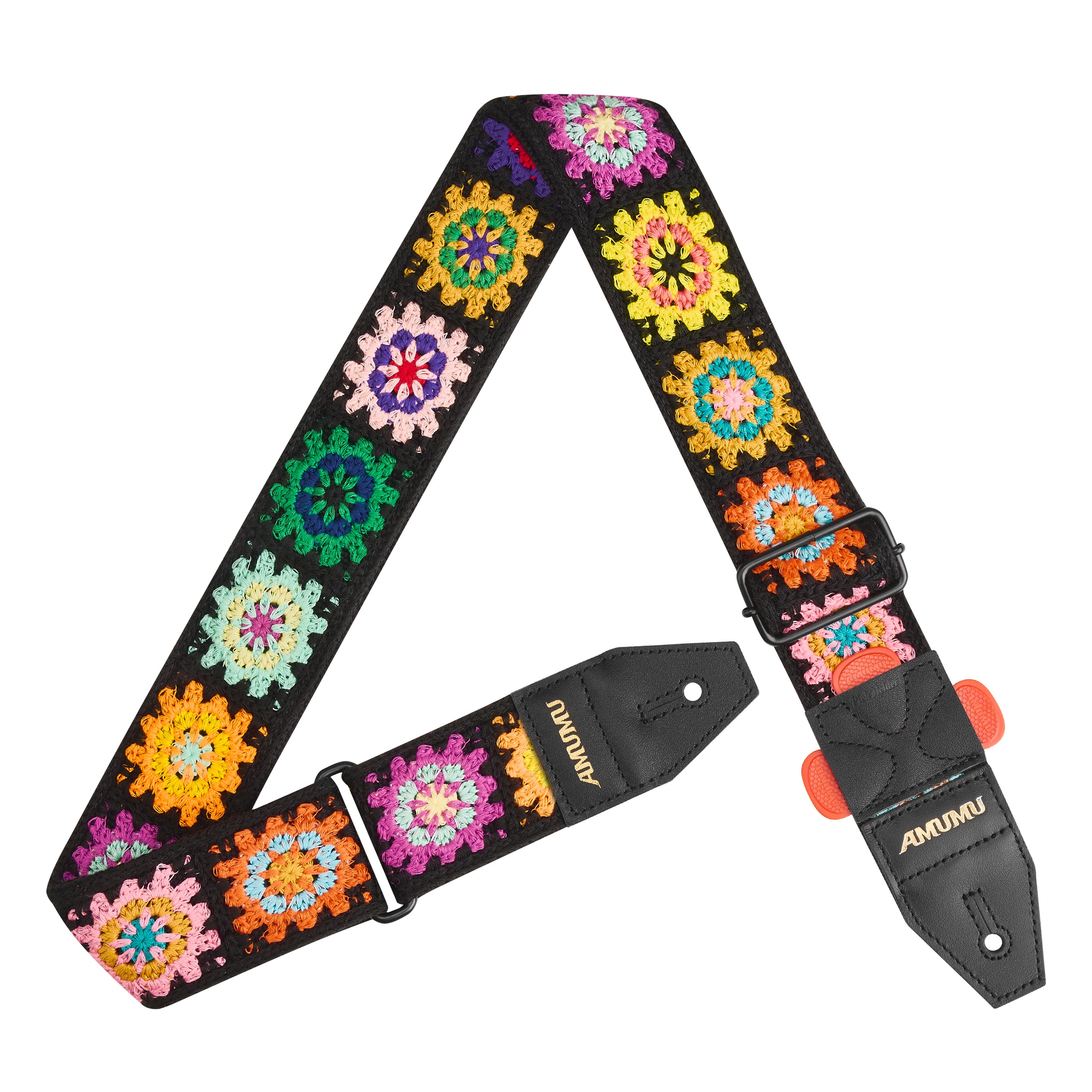 AMUMU CO44C-BK-R Colorful Crochet Guitar Strap – Vintage