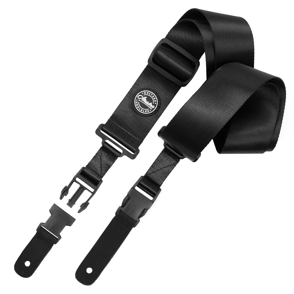 Amumu PA01W-BK Seatbelt Guitar Strap with Clip Black Nylon