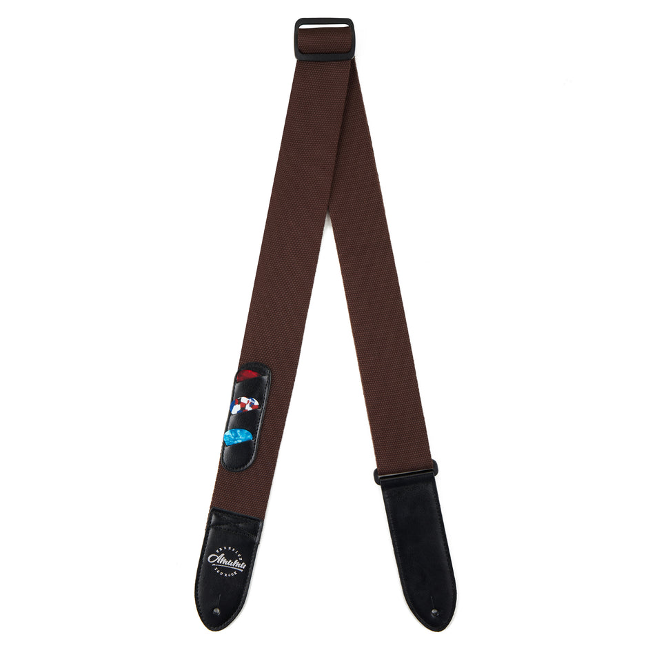Amumu Soft Cotton with 3 Pick Holders Guitar Strap -CO23W-BN